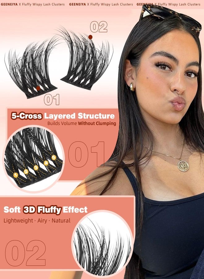 Geeneiya Fluffy Lash Clusters 8-16mm, Natural 3D Fluffy Effect Eyelash Clusters, C Curl DIY Cluster Eyelash Extensions for Salon-Like Lashes at Home - Image 3